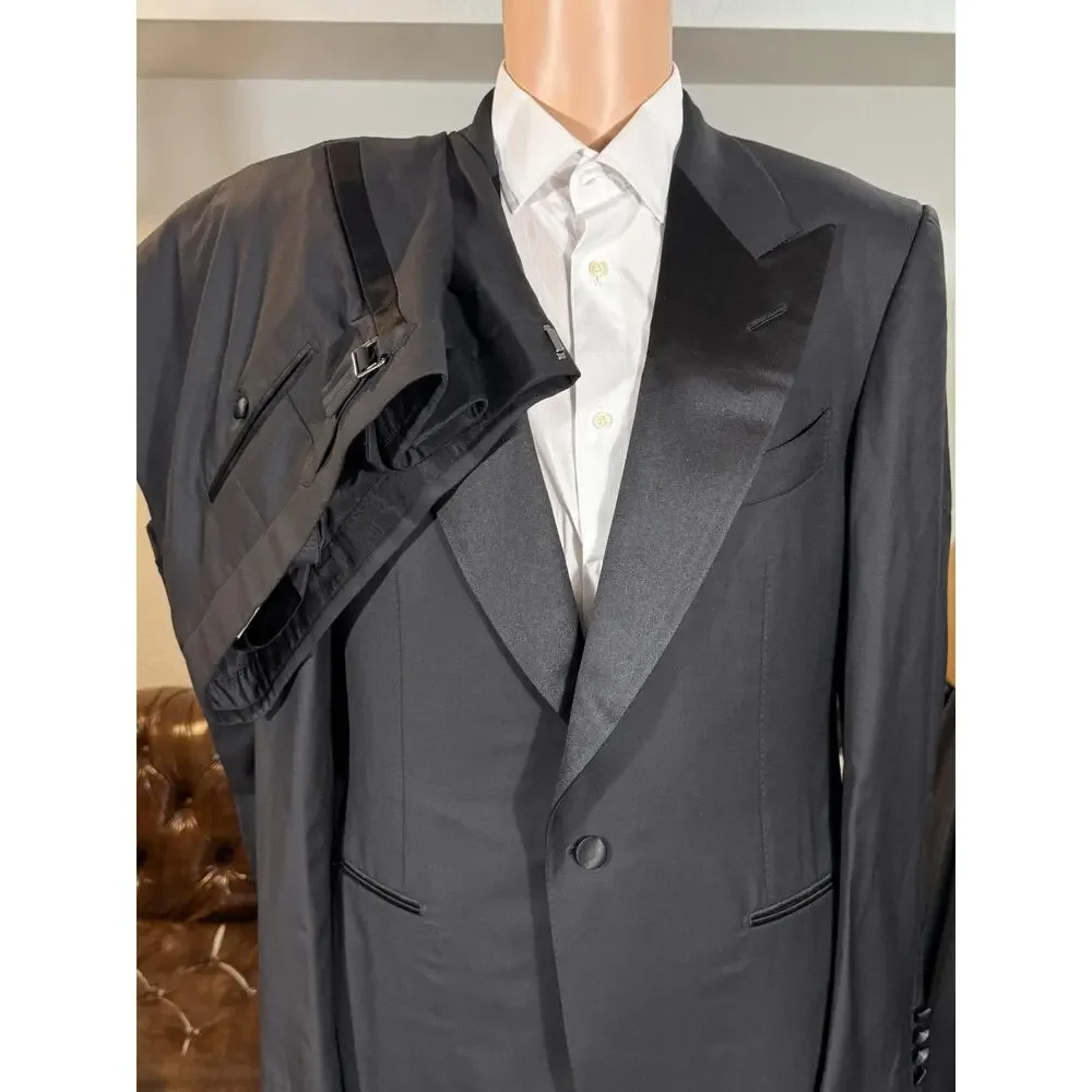 Tom Ford Windsor Black Peak Lapel Wool Tuxedo 52 42R US 38x30 Trousers